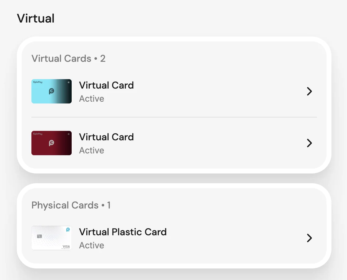 Virtual and physical cards in EpixPay